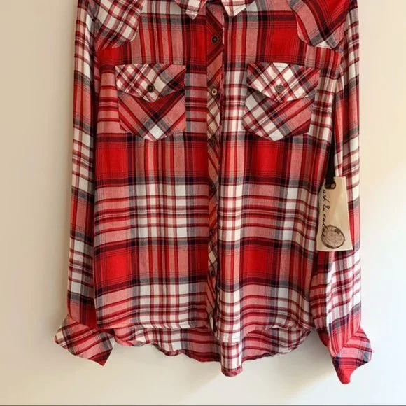 Ash & Ember Avalon Houston Fitted Plaid Flannel Shirt Red Size Small - Picture 6 of 15